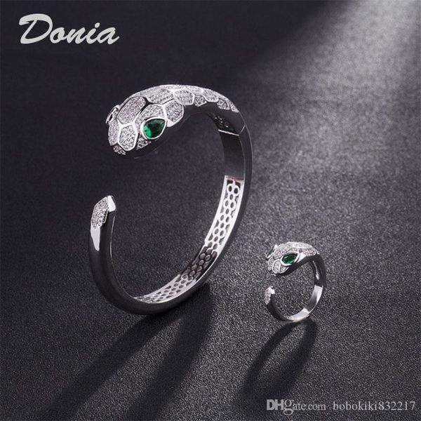 

donia jewelry european and american fashion exaggeration classic animal micro inlay zirconia bracelet ring set women's bracelet ring bi, Black
