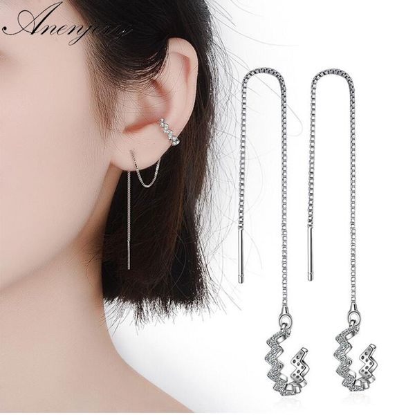 

anenjery 925 sterling silver tassel earrings for women dazzling semicircular drop earrings ear jewelry pendientes s-e505