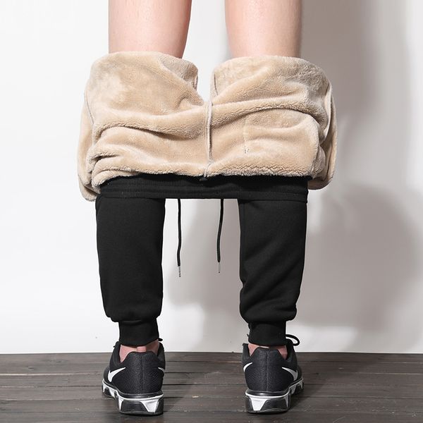 

drawstring sweatpants men 2019 mens trousers fashions men heavyweight pantalon hombre harem pants man winter warm plush pants, Black