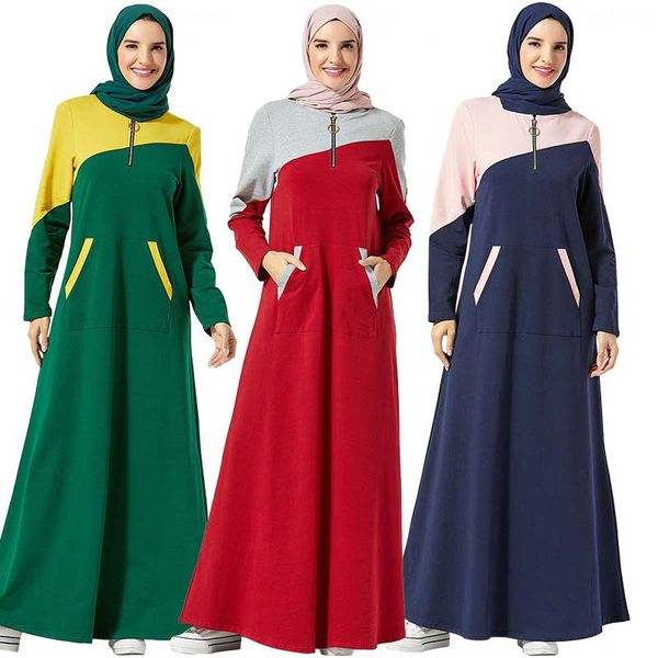 

muslim long dress women hooded tracksuit islamic clothing middle east jogging maxi sports walk wear side pockets kaftan vestidos, Red