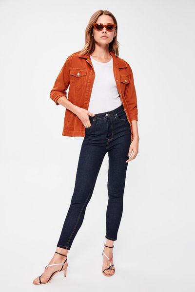 

trendyol navy blue high waist skinny jeans twoaw20je0226