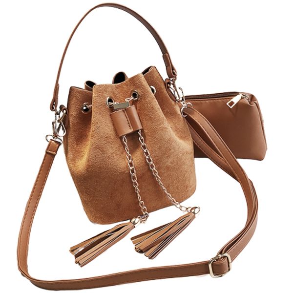 

women suede shoulder bags tassel bucket bags for girls crossbody women's bag