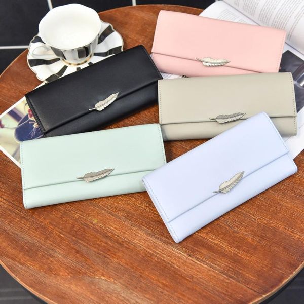 

fashion women's wallets solid color long leather multi-function large capacity card bag leather female purse money clip wallet, Red;black