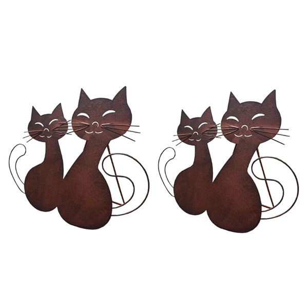 

2 pieces metal cat statue sculpture for indoor outdoor art decor