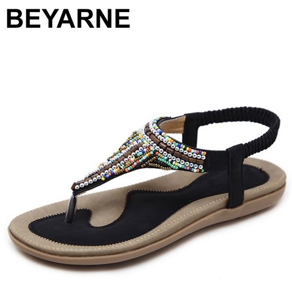 

beyarne summer shoes women bohemia beach flip flops soft flat sandals woman casual comfortable plus size wedge sandals y200405, Black