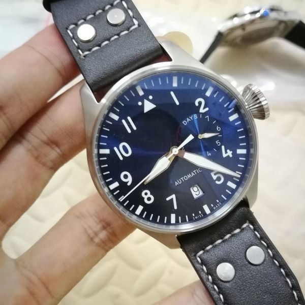 

watch men automatic 44mm small dials work leather self-wind stainless steel sweeping movement no battery 50, Slivery;brown