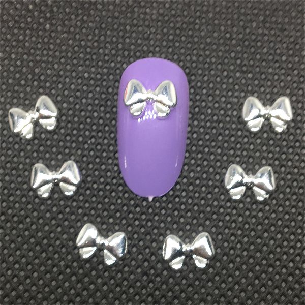 

10pcs silver bow tie nail art decorations charms 3d metal accessoires kawaii rhinestones studs diy new for uv gel glue, Silver;gold