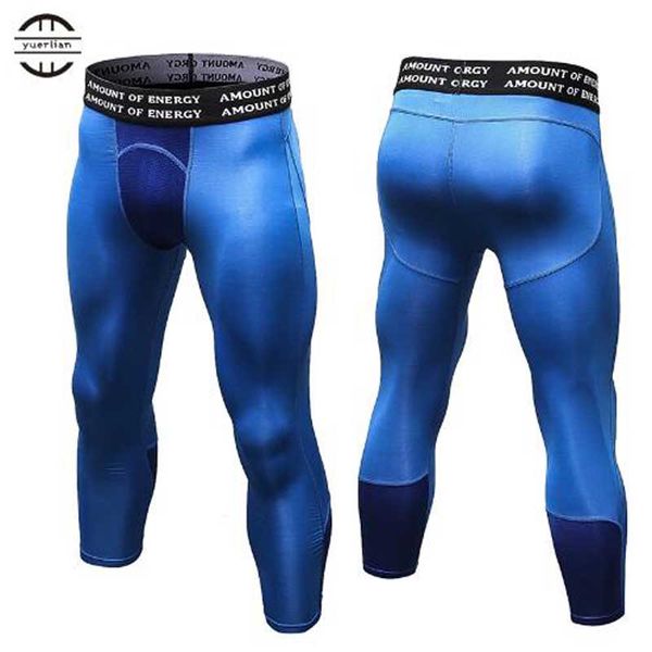 

yuerlian gym 3/4 leggings new compression sports tights sweat pants for men jogging trousers running quick dry sporswear fitness, Black;blue