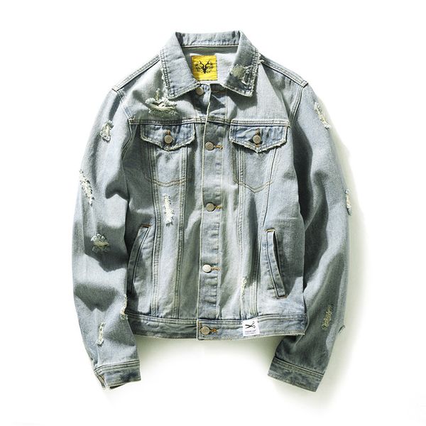 

2autumn japanese department hole washed denim jacket casual jacket, Black