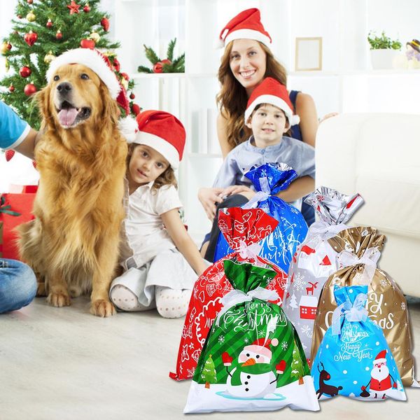 

30pcs christmas gift wrapping bags holiday treats bags christmas candies party favor pouch with ribbons ##