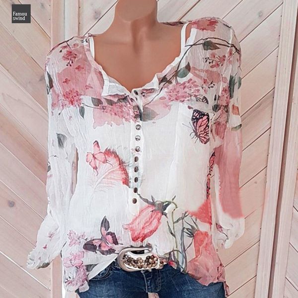 

womens and blouses large sizes s 5xl floral casual printed button chiffon irregular hem blouse a10 au21, White