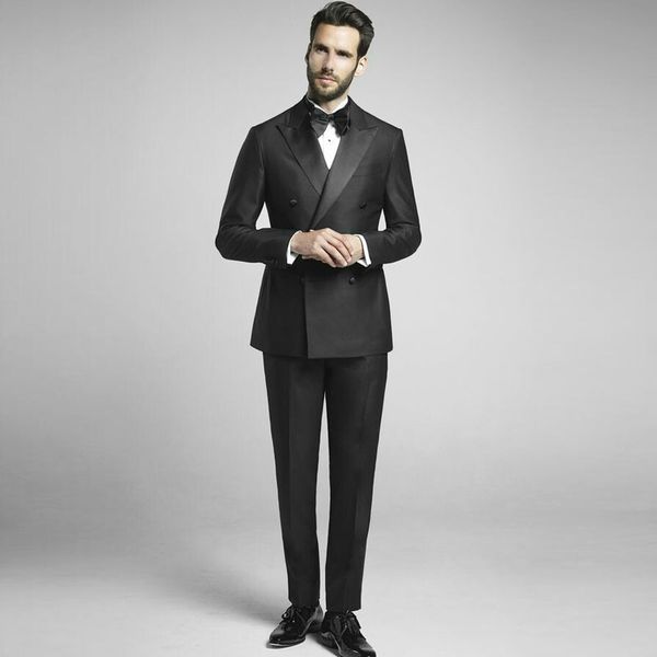 

vintage men suits for wedding italy groom tuxedos two piece formal costume homme maraige black peaked lapel terno masculino trajes de hombre, Black;gray