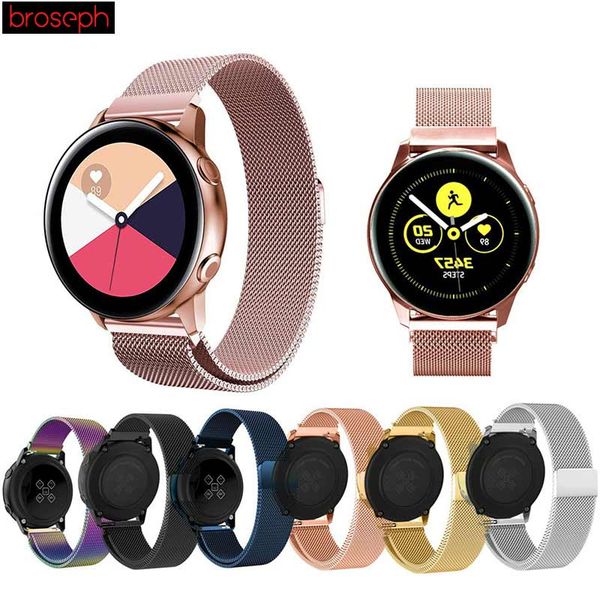 

20mm width stainless steel band for samsung galaxy watch active milanese wristband metal magnetic release straps, Black;brown
