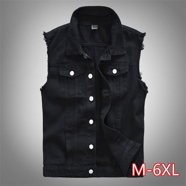 

cotton jeans sleeveless jacket vest men plus size 6xl black denim jeans vest male cowboy outdoors waistcoat men jacket 2020, Black;white