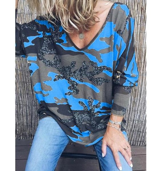 

2020 spring v neck tshirts camouflage printed womens casual womens clothing, White