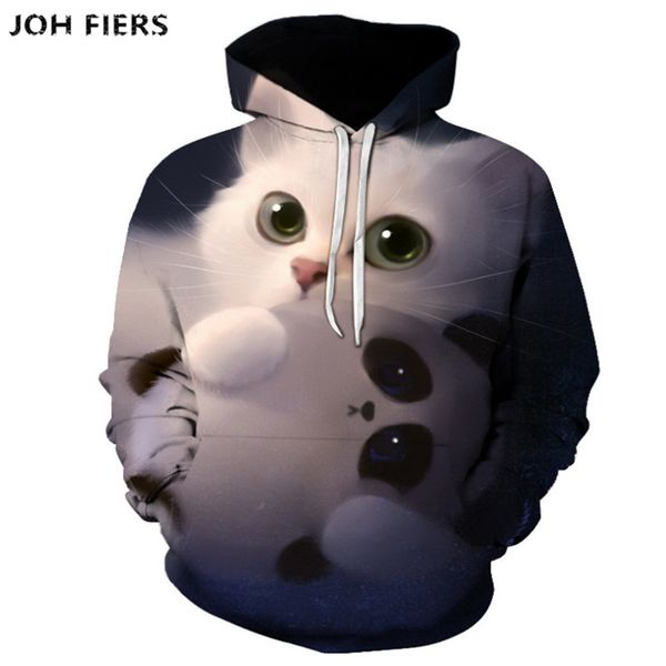 

2019 3d hoodies men hooded sweatshirts two cat 3d print hoody casual pullovers streetwear autumn regular hipster hip hop, Black