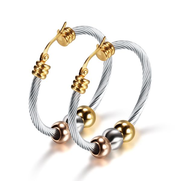 

diameter 30mm hyperbole twist stainless steel mix color gold beads hoop earrings for women shopping party jewelry accessories, Golden;silver