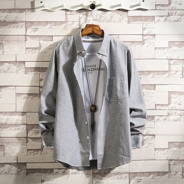 

мода сплошной цвет случайные рубашки мужчины с отложным воротником рубашка с длинными рукавами 2019 весна лето, White;black