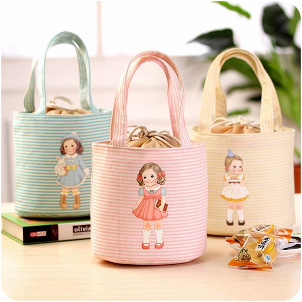 

cylindrical shape student portable insulation lunch bag women kidsfood thermal bags for packed lunch isothermal bag thermo pouch, Blue;pink