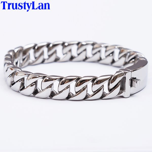 

trustylan fashion new link chain stainless steel bracelet men heavy 12mm wide mens bracelets 2018 bicycle chain wristband, Black