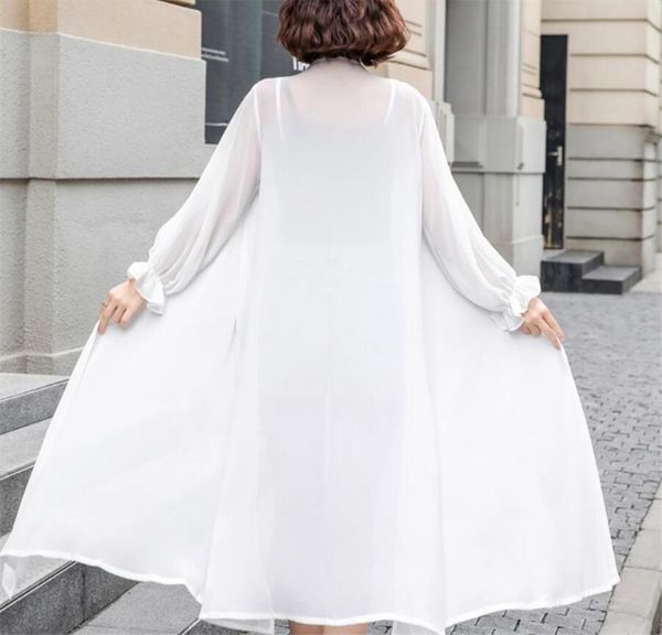 

2020 new women summer thin cardigan jacket long sleeve loose beach shawls seaside coat long section sun protection clothing, White