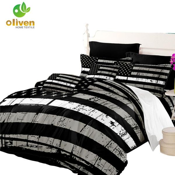 Antique Flag Bedding Set Black White American Flag Design Duvet