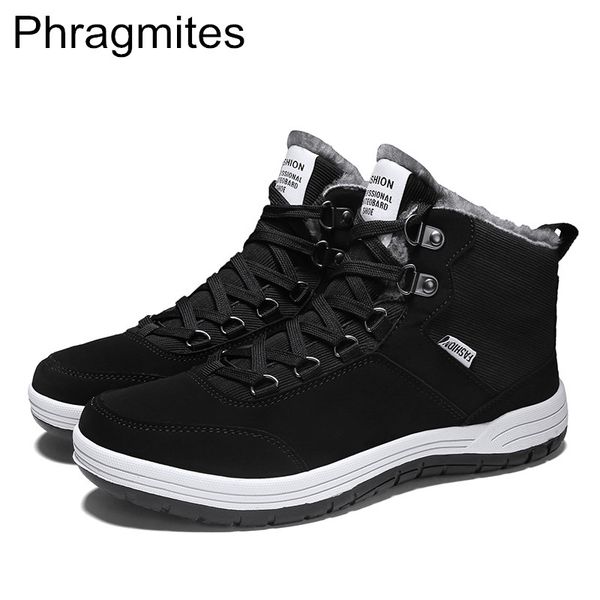 

phragmites new arrival fashion pu leather men's snow boots waterproof ankle boots flat shoes snow outdoor desert, Black