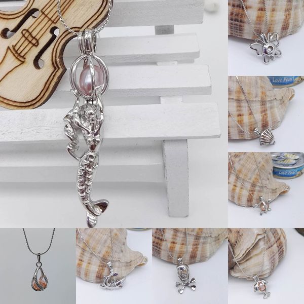

высокое качество жемчужные клетки подвески ожерелье открытие медальоны раковины черепахи дельфин бабочка русалка череп акула кулон ожерелья, Silver