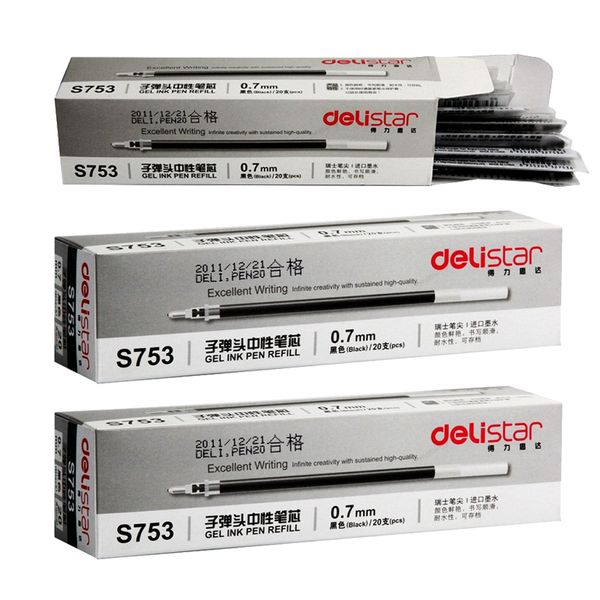

deli 60 pcs black gel refill 0.7mm 131.5 *5.5 mm replacement pen s753, Black;red