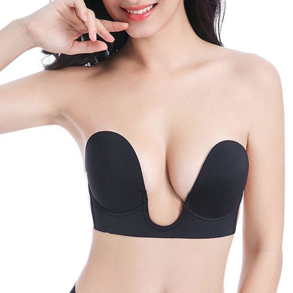 

women self adhesive strapless bandage blackless bra silicone push up women's underwear invisible bra, Red;black