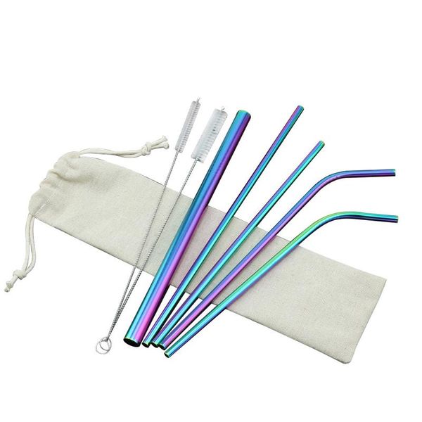 

8pcs stainless straws drinking straw stainless steel metal drinking beverage straws set reusable cleaning brushes kit 3 colors