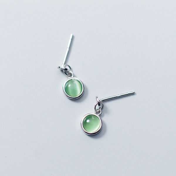

stud s925 sterling silver color korean fashion green synthetic opal round earrings for women lady daughter jewelry, Golden;silver