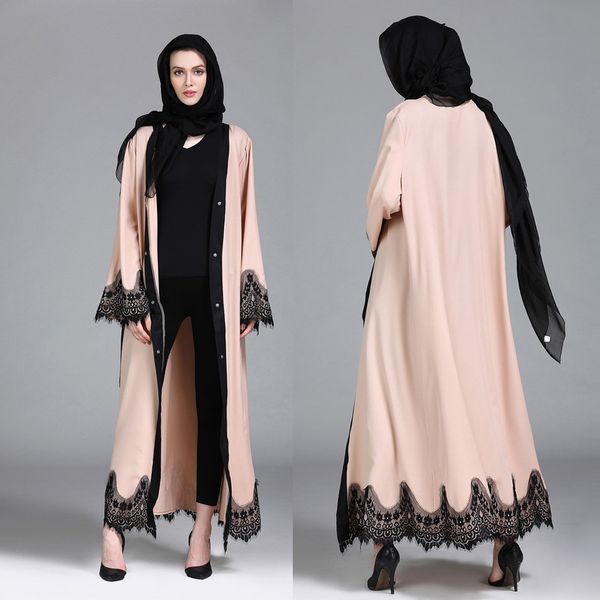 

abaya femme lace kimono kaftan robe islam muslim hijab dress abayas caftan marocain qatar oman turkey elbise ramadan clothing, Red