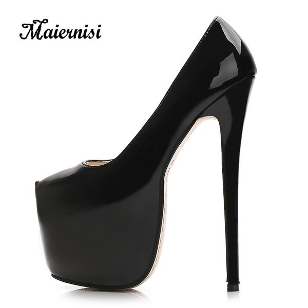 

maiernisi prom women pumps 8cm platform model catwalk shoes womens 18cm thin heels female high heel shoes big size 35-44, Black