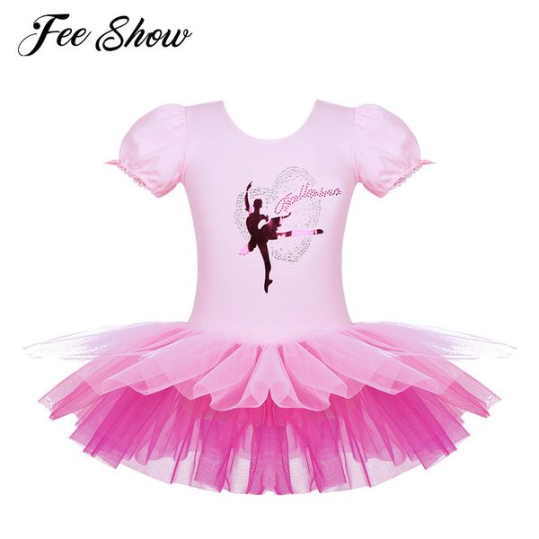 

toddler girls tutu ballet dress gymnastics leotards for girls dancer ballerina ballet dress short sleeves leotard costume, Black;red