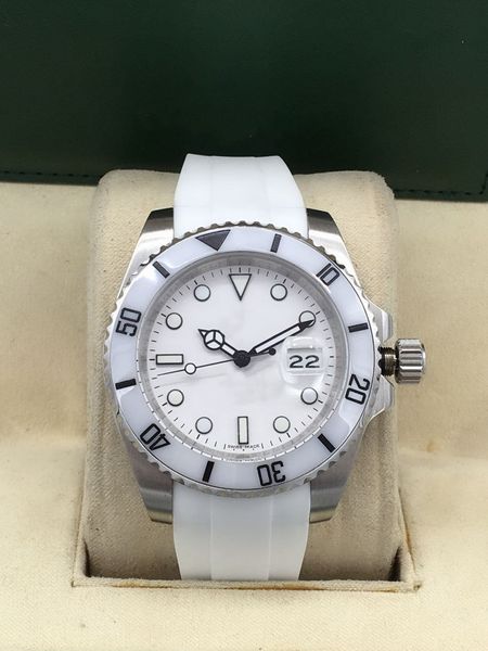 

wristwatch sapphire colorful ceramic bezel stainless steel 40mm automatic mechanical mens men watch watches rubber watch, Slivery;brown