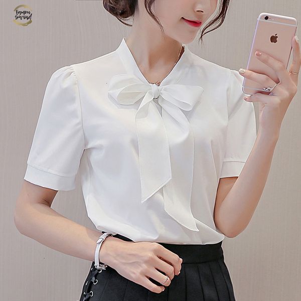 

summer 2019 women short sleeve blouse cross borders ladies chiffon shirt korean style moda italiana mujer female clothing gia, White