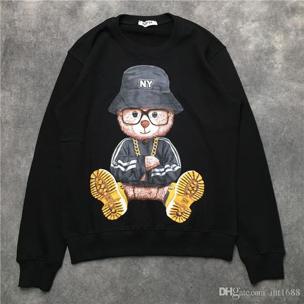 

2019 осень зима новая мода мужчины женщин с длинным рукавом рубашки мультфильм медвежонок хлопок толстовки человек толстовка, Black