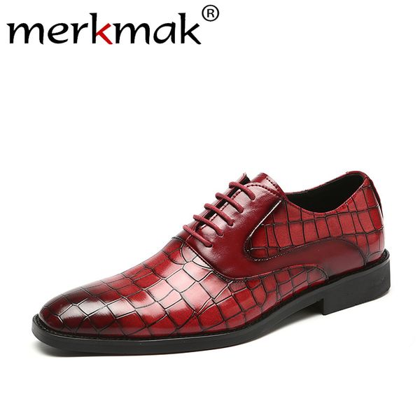 

merkmak pointed toe men shoes fashion crocodile pattern business leather shoes big size 37-48 party wedding footwear gift, Black
