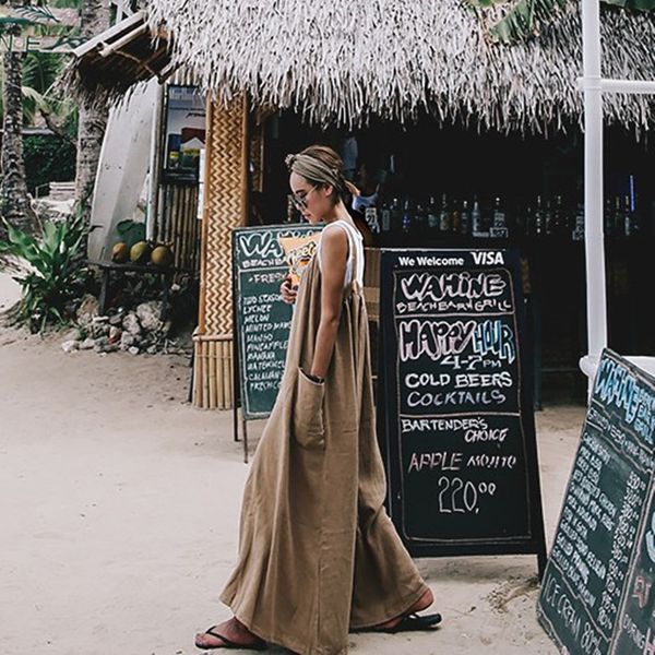 

women's pants & capris cotton and linen loose casual baggy trousers women korean style stylish oversized woman solid pockets high waist, Black;white