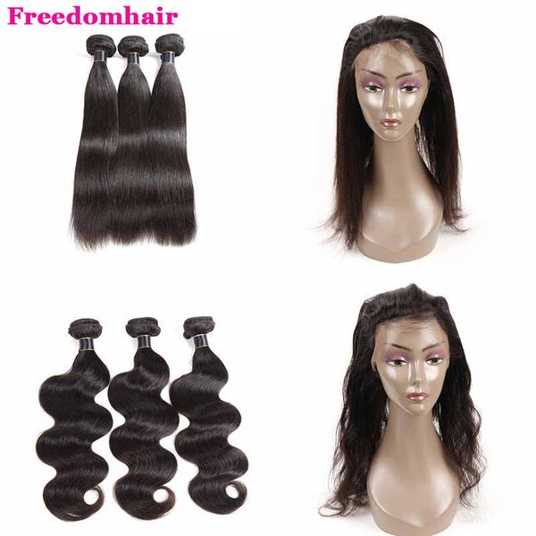 

бразильская объемная волна прямая 360 кружева фронтальная с человеческими волосами натуральный черный реми пучки с 360 кружева фронтальная б, Black