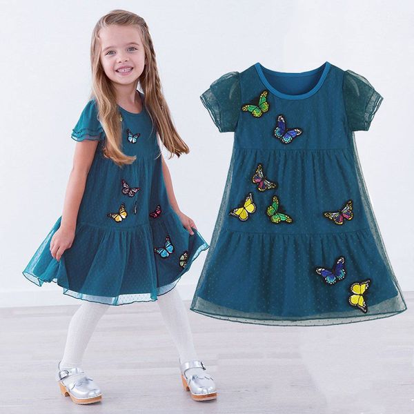 

girls dresses 2020 new summer cotton mesh princess dress butterfly embroidery cute girls vestidos 2-7 years kids clothing, Red;yellow