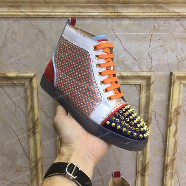 

new luxury designer sneakers men women casual shoes party dress high-cut studded spikes platforms red bottom trainers shoes sneaker c01, Black