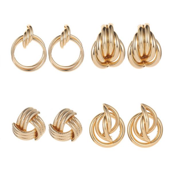 

geometric cross metal stud earrings circle knotted twist irregular women's earrings fashion jewelry wholesale 4 style, Golden;silver