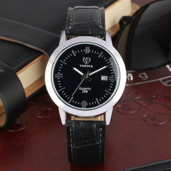 

men business quartz watches fashion calendar male clock watch leather band mens wristwatch relogio masculino, Slivery;brown
