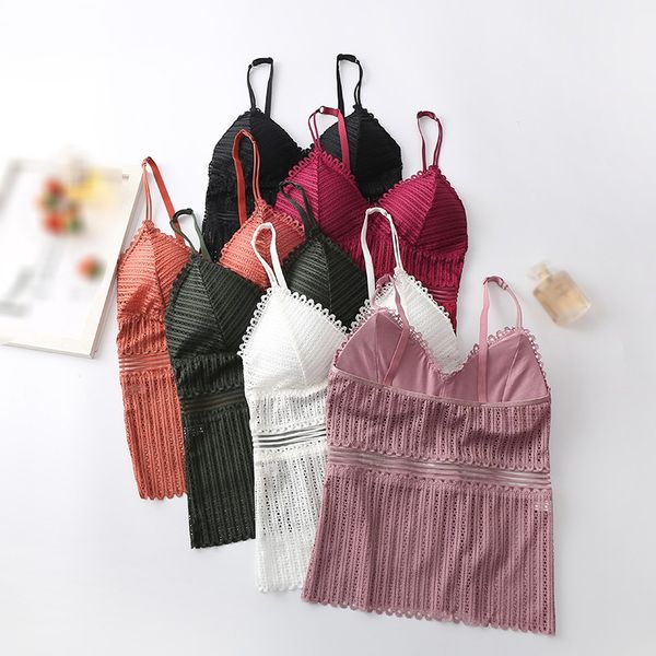 

summer tank lace v-neck bras female tanks push up padded tube, Black;white