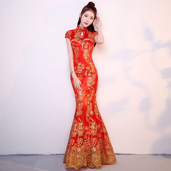 

red wedding party women dress china style elegant banquet long qipao oriental female slim prom cheongsam vestido s-4xl