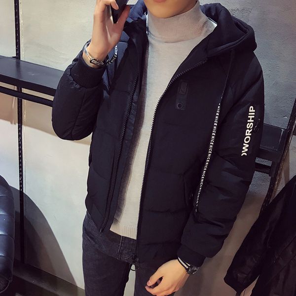 

fashion hooded parka winter men jacket thick warm casual male overcoat coat windbreaker overcoat clothing, Black
