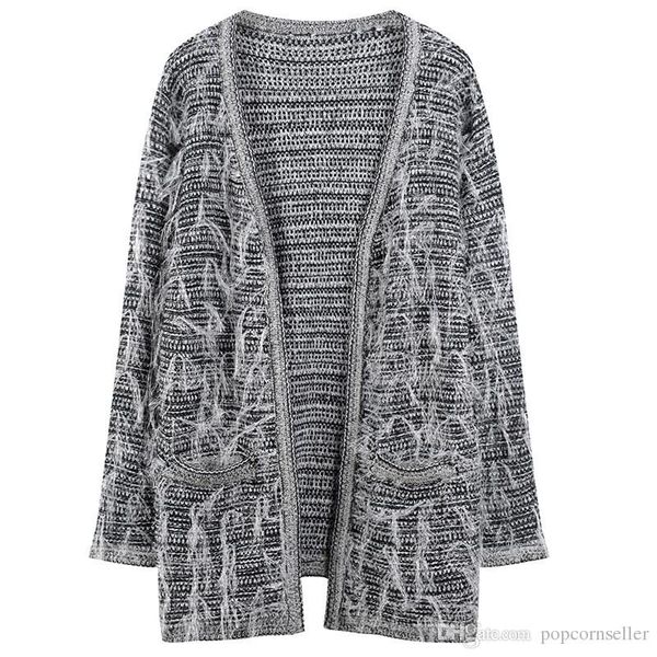 

женщины модельер свитер новой осень нового v neck knit сыпучего fitting кардиган silver line blended свитер женщины одежды, White;black