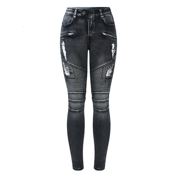 

aprilgrass brand designer new black motorcycle biker zip jeans women`s mid high waist stretch denim skinny pants motor jeans for women, Blue